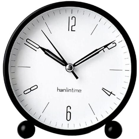 Reloj despertador analógico Hanlintime, pequeño, de escritorio, fácil de configurar, sin tictac, con luz nocturna, ultra silencioso, funciona con pilas, color negro. (1/4)