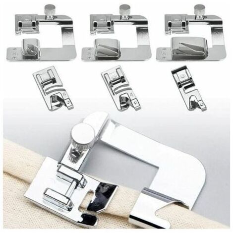 piezas de prensatelas para máquina de coser: prensatelas para dobladillo de 4/8, 6/8 y 8/8 pulgadas, prensatelas para dobladillo enrollado de 3/4 y 6 mm. (1/4)