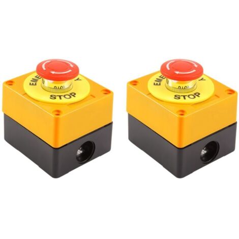 Interruptor pulsador de emergencia, rojo, 22 mm, 2 unidades, normalmente abierto, normalmente cerrado. (1/4)