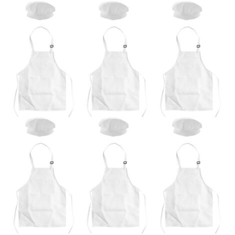 Conjunto infantil de 12 piezas: delantal ajustable y gorro de chef con bolsillos, color blanco, para niños de 2 a 6 años. (1/4)