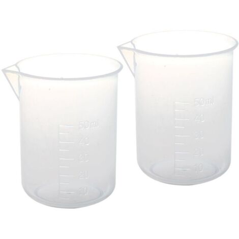 vasos medidores de plástico transparente de 50 ml para líquidos de laboratorio (1/4)