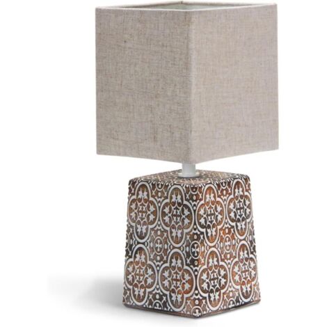 Lámpara de mesa de cerámica E14, lámpara de mesa vintage para mesita de noche, lámpara de mesa auxiliar, lámpara de mesilla de noche con pantalla de tela retro, divertida