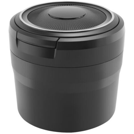 Cenicero portátil para coche con luz LED y portavasos a prueba de humo, color negro. (1/4)