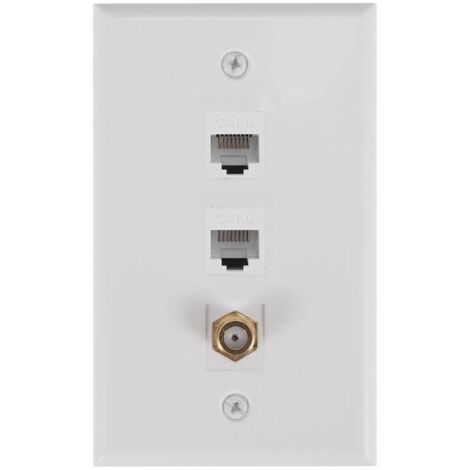 Placa de pared Ethernet coaxial con 2 puertos RJ45 Cat6 y 1 conector F hembra. (1/4)