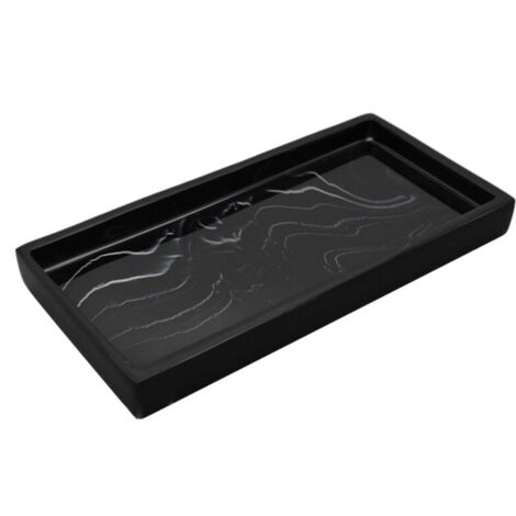 Bandeja de resina con estampado de mármol, antideslizante, para guardar jabón y champú, decoración de interiores, color negro. (1/4)