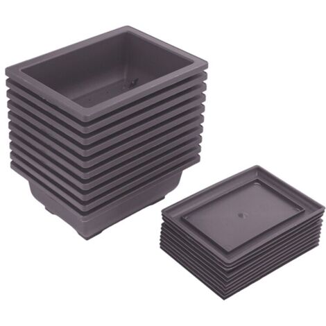 10 macetas de entrenamiento para bonsáis con bandeja de plástico para plantas de jardín y balcón, 16,5 x 12 cm. (1/4)