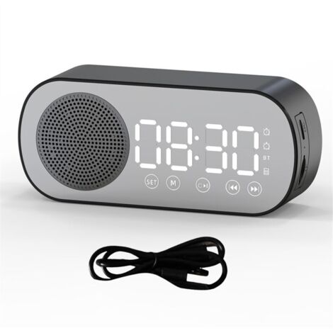 Reloj despertador digital Bluetooth con doble alarma, altavoz y ranura para tarjeta TF, ideal para el hogar o la oficina - Negro (1/4)