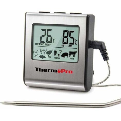Termómetro digital TP16 para cocinar carne con pantalla LCD grande para ahumador, horno, cocina, postres, barbacoa, parrilla - Termómetro con temporizador y sonda de temperatura de acero inoxidable (1/4)