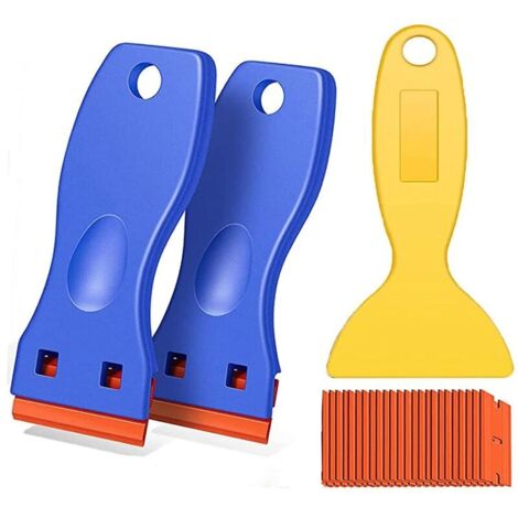 Juego de 3 raspadores de plástico con cuchilla para quitar pegatinas y etiquetas adhesivas. (1/4)