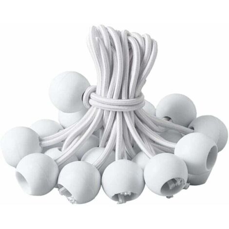 Tensor de lona, tensor de bola, tensor elástico para pabellón, lona, camping, tienda de campaña, cortinas, arnés de extensión (20 piezas blancas - 20 cm) (1/4)