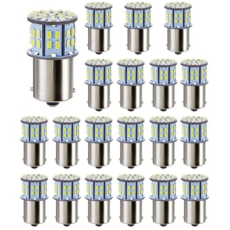 20 bombillas LED blancas 50 SMD 3014 Super 1156 1141 1003 BA15S para autocaravana, remolque o barco