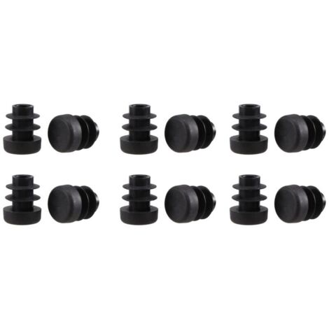 12 tapones redondos de plástico negro de 12 mm para tuberías, tubos y tapas de inserción.