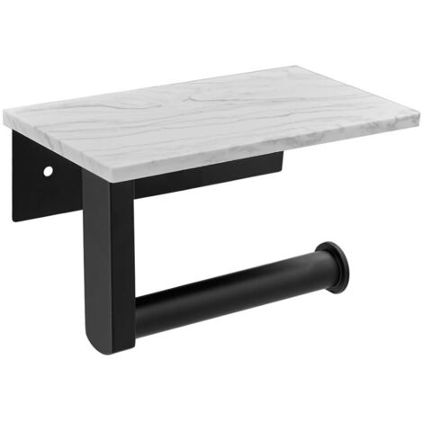 Portarrollos de papel higiénico de pared en mármol con estante decorativo, mueble de baño negro (1/4)