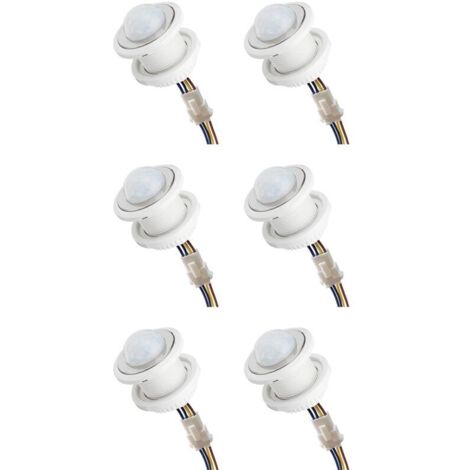 Paquete de 6 mini detectores de movimiento PIR 110-220V con retardo de tiempo ajustable y detección infrarroja inteligente (1/4)