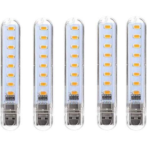Lámpara LED USB, mini lámpara LED USB portátil, 5 piezas de luz para teclado de ordenador, para PC, portátil, batería externa (blanco frío) [Clase de energía G] (1/4)