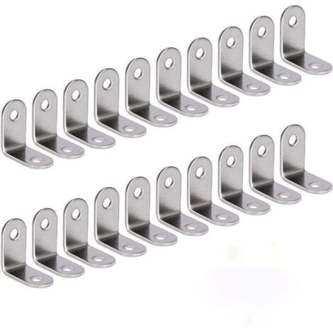 Escuadra de ángulo recto de acero inoxidable de 90 grados, soporte de esquina en forma de L, soporte de fijación, color plata, 20 piezas, 30 x 30 x 16 mm (1/4)