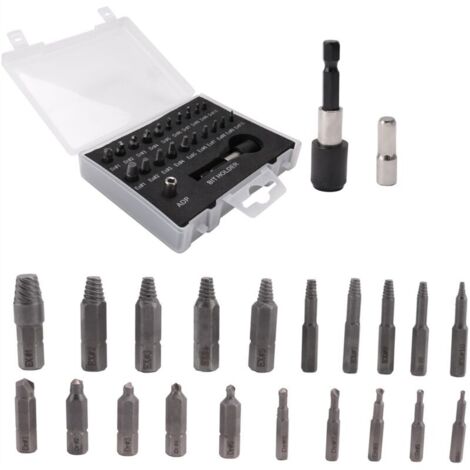Kit extractor de tornillos de 22 piezas, juego de extractores HSS con adaptador de broca y vaso. (1/4)