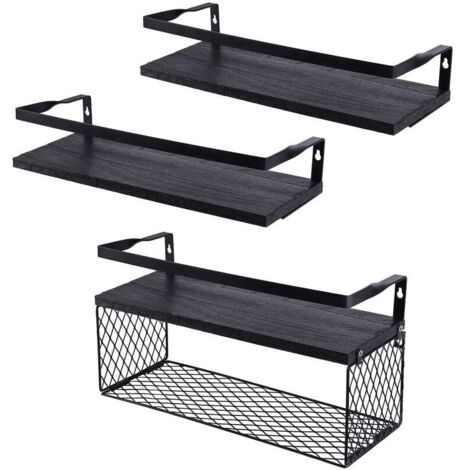 Estante y almacenamiento para ducha, estantes flotantes con cesta de almacenamiento de alambre, estantes de baño sobre el inodoro con barandilla metálica. Estante y almacenamiento para ducha. (1/4)
