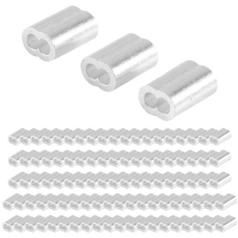 Manguito de crimpado de aluminio para cable de 3 mm de diámetro, paquete de 100 unidades.