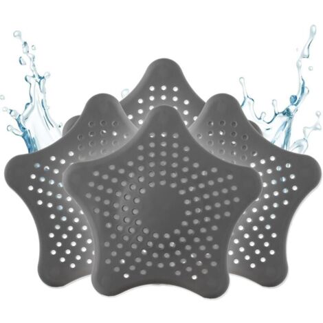 Colador de desagüe universal de silicona - 3+1 colador de pelo gratis - Colador de ducha con recolector de pelo - Colador de desagüe para ducha, lavabo, bañera y cocina (gris) (1/4)