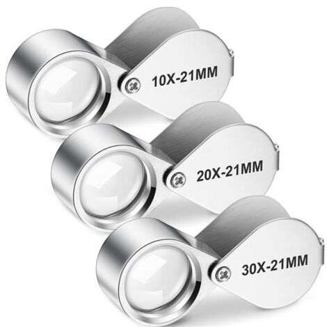 Juego de 3 lupas de joyero, con aumentos de 10X, 20X y 30X, para la inspección de joyas y monedas. (1/4)