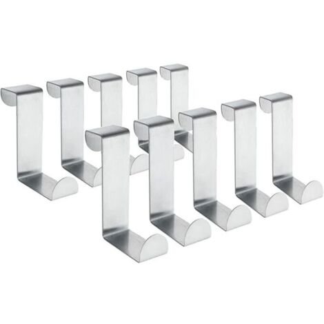 10 ganchos reversibles de acero inoxidable para puertas estándar y de armario, carga máxima 5 kg. (1/4)