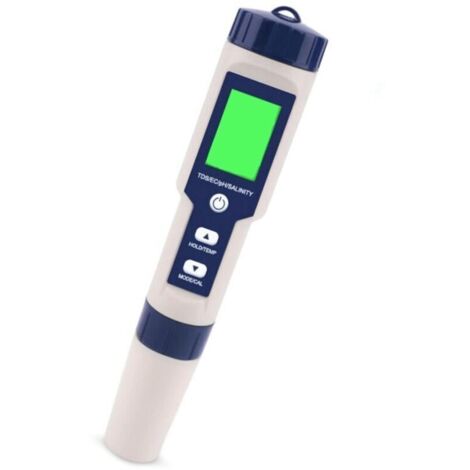 Medidor electrónico de pH 5 en 1, mide pH, TDS, EC, salinidad y temperatura. Analizador de calidad del agua, pantalla LCD y lectura precisa, para agua potable, acuarios, piscinas, etc. (1/4)
