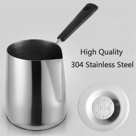 Mini cafetera turca de acero inoxidable con boquilla para verter, 350 ml para mantequilla y leche. (1/4)