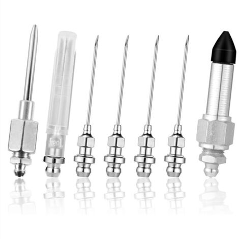 Kit de accesorios para pistola de engrase de 7 piezas con 5 boquillas, aguja dispensadora y punta de goma. (1/4)