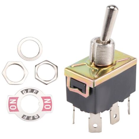 Interruptor basculante DPDT de 3 posiciones ON OFF ON, 6 pines, negro/plata, 250 V 10 A, 125 V 15 A (1/4)