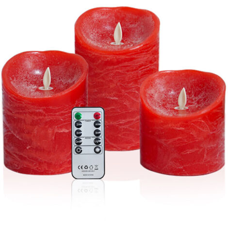 Velas LED rojas, llama parpadeante, vela de cera real, funciona con pilas, llama realista en movimiento, incluye 2 mandos a distancia y un temporizador, regalo decorativo. (1/2)