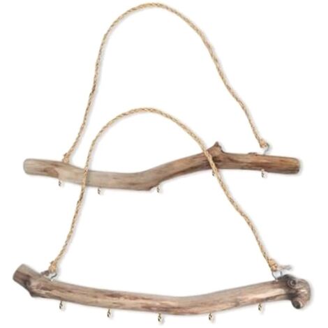 Juego de 2 ramas decorativas de madera flotante natural con 5 ganchos, decoración de pared estilo rústico, organizador de joyas. (1/4)