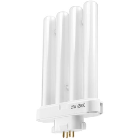 Bombilla fluorescente compacta de 27 W, 220 V, 4 pines, doble tubo H Quad, luz blanca fría de 6500 K. (1/4)
