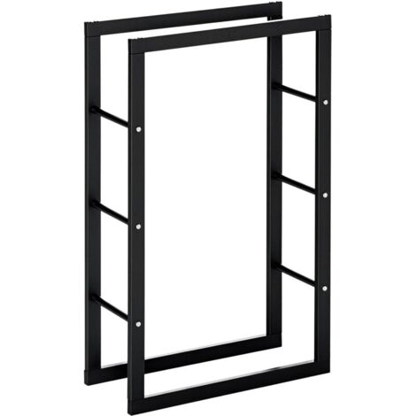 Leñero de diseño contemporáneo, carga máxima de 100 kg, dimensiones 60 cm de largo x 25 cm de ancho x 100 cm de alto, metal negro. (1/4)
