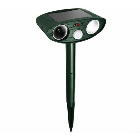 Repelente de animales - Repelente ultrasónico solar para gatos - Repelente de topos - Luz LED - Resistente al agua - Detector de movimiento - Repele perros, gatos, palomas, ardillas, lirones y pájaros (1/4)