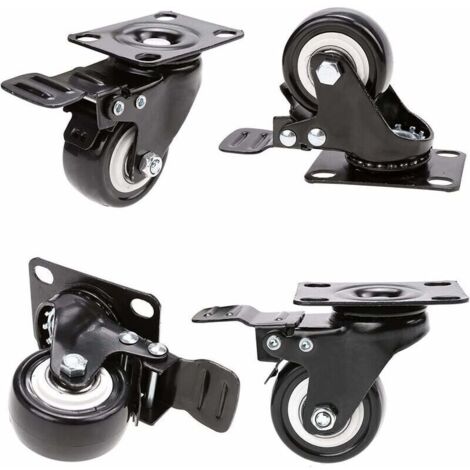 ruedas giratorias con freno, ruedas de goma de 50 mm para muebles, capacidad de 400 kg, ruedas de suelo que no dejan marcas para cargas pesadas - Rueda de goma para carro, color negro (1/4)