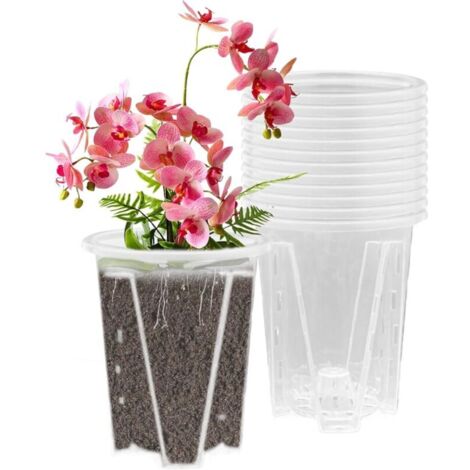 Macetas para orquídeas, paquete de 12 macetas con orificios de drenaje, macetas transparentes para orquídeas, macetas para orquídeas de 12 cm de diámetro, macetas de plástico para orquídeas, macetas p (1/4)