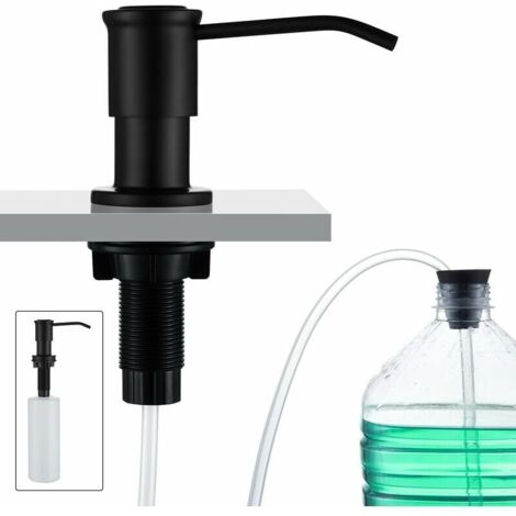 Dispensador de jabón integrado, dispensador de jabón para fregadero de cocina, dispensador de jabón integrado con botella de 500 ml y manguera de extensión de 1,0 m, recarga superior, negro. (1/4)