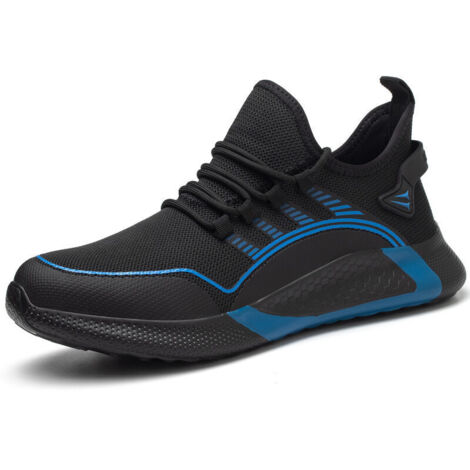 Calzado de seguridad, calzado ligero y cómodo para hombre y mujer, zapatillas deportivas antideslizantes de seguridad, calzado de trabajo con puntera de acero (azul, talla EU 39). (1/4)