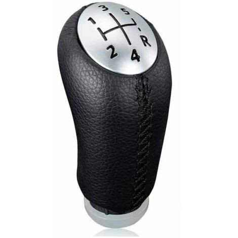 Pomo de palanca de cambios manual de cuero negro para Renault Clio III, Megane 2 y Laguna, con adaptador incluido. (1/4)