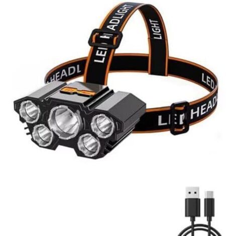 Linterna frontal LED de 5 cabezales, recargable por USB, súper brillante, ajustable, ideal para acampar y proyectos de bricolaje [Clase de energía G] (1/4)