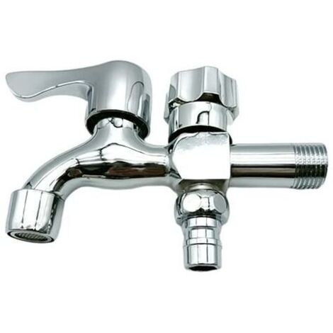 Grifo de jardín Zhioudz de doble salida, grifo de latón de alta calidad, grifo de jardín con control y doble salida de 1/2'' a 1/2'', para uso doméstico e industrial. (1/4)