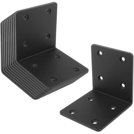 Paquete de 10 soportes de fijación, 70x70x50 mm, 2 mm de grosor, soportes angulares de metal, soportes angulares de acero perforado negro (1/3)