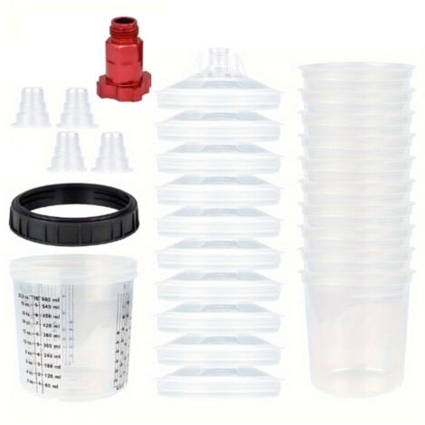 Vaso desechable para pintura de 600 ml con conector para pulverizador de mezcla rápida, tipo H/O, diámetro exterior de 16 x 1,5 mm. (1/4)