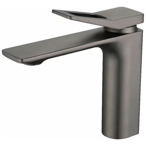 Grifo de lavabo - Acero inoxidable 304 cepillado - Resistente a la cal - Agua fría y caliente - Gris (1/4)