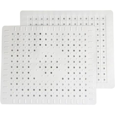 Juego de 2 alfombrillas de goma blancas para el fregadero de la cocina con orificios de drenaje. (1/4)