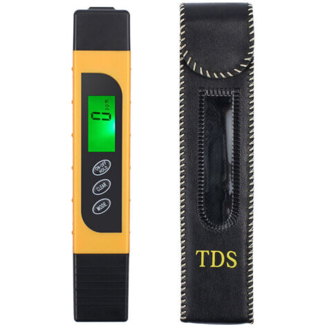 Medidor de calidad del agua, medidor preciso de EC y TDS, y lápiz de prueba de temperatura con pantalla LCD retroiluminada para agua potable, hidroponía, piscinas y acuarios (amarillo). (1/4)