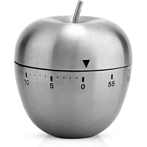 Reloj de cocina con forma de manzana, alarma giratoria mecánica, acero inoxidable, temporizador de cocción de 60 minutos. (1/4)