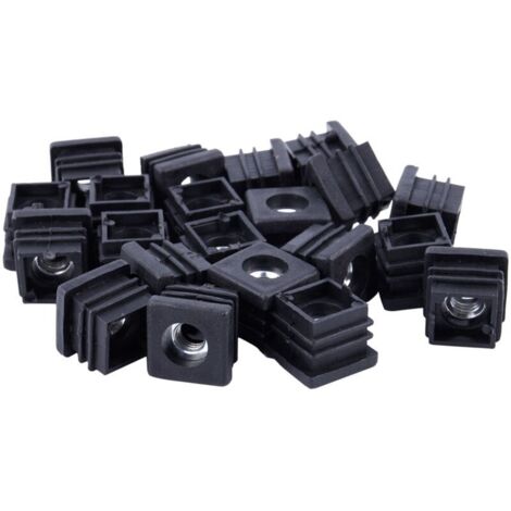 Tapones cuadrados de 20x20 mm para extremos de tuberías con rosca M8, insertos para tubos, 20 unidades, color negro.