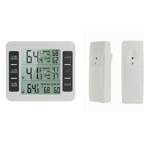 Termómetro inalámbrico para refrigerador/congelador (1 unidad), con 2 sensores, alarma sonora, función Mín/Máx, para interiores y exteriores, ideal para el hogar, la cocina, restaurantes, bares y cafe (1/4)